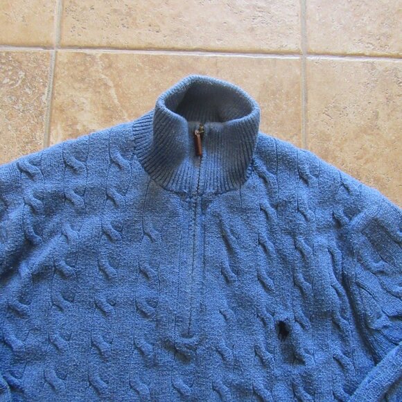 Polo Ralph Lauren 1/4 Zip Cable Knit Sweater Blue Men’s Size Large Cotton - Picture 2 of 5
